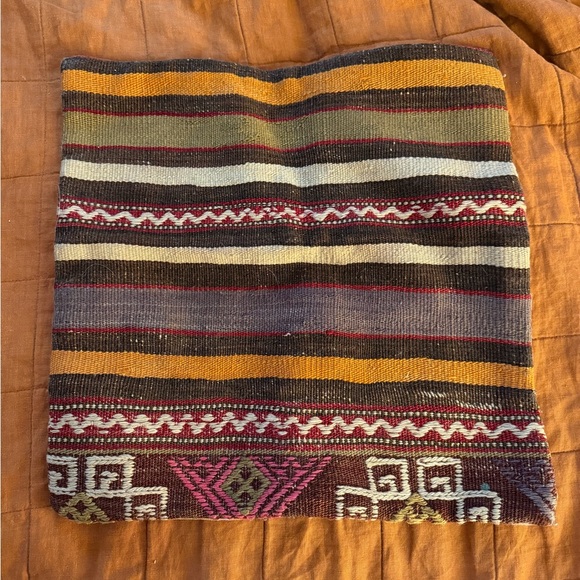 Other - Handwoven kilim Rustic Striped Textile Cushion Cover - Earth Tones from Turkey